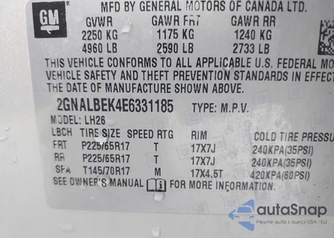 2014 Chevrolet Equinox 1Lt из США, поврежденный, VIN 2GNALBEK4E6331185